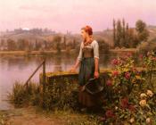 A Woman With A Watering Can By The River - 丹尼尔·李奇微爵士